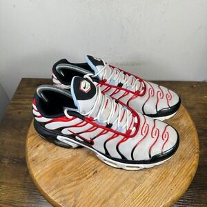Nike Air Max Plus TN Running Shoes White Red Black CW6975-100 Mens Size 9